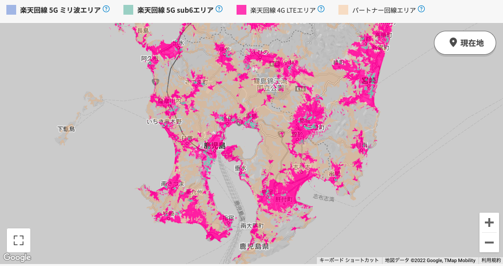 楽天モバイル鹿児島5Gエリアマップ