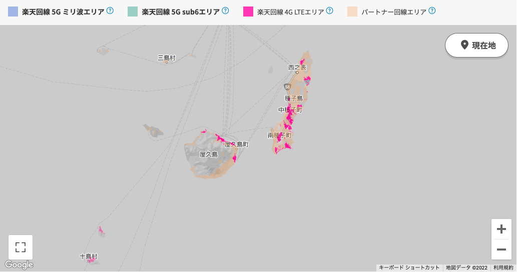 楽天モバイル5G ミリ波エリア（鹿児島の離島）