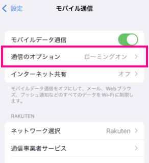 通話のオプションをローミングオンにする