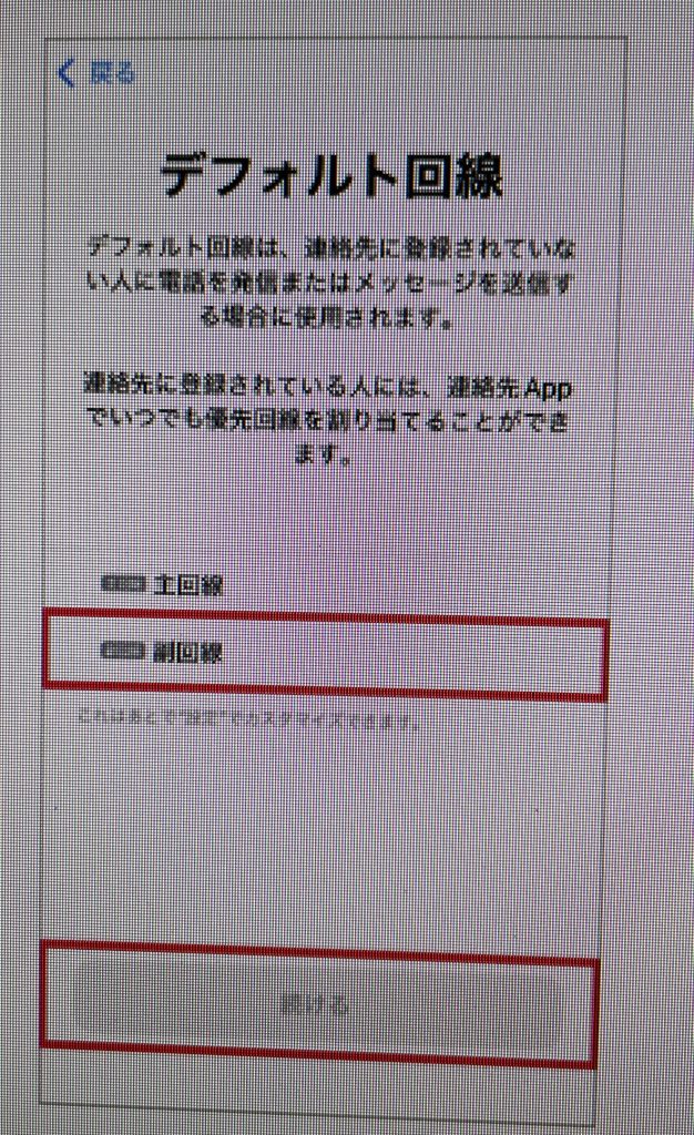 デフォルト回線選択画面