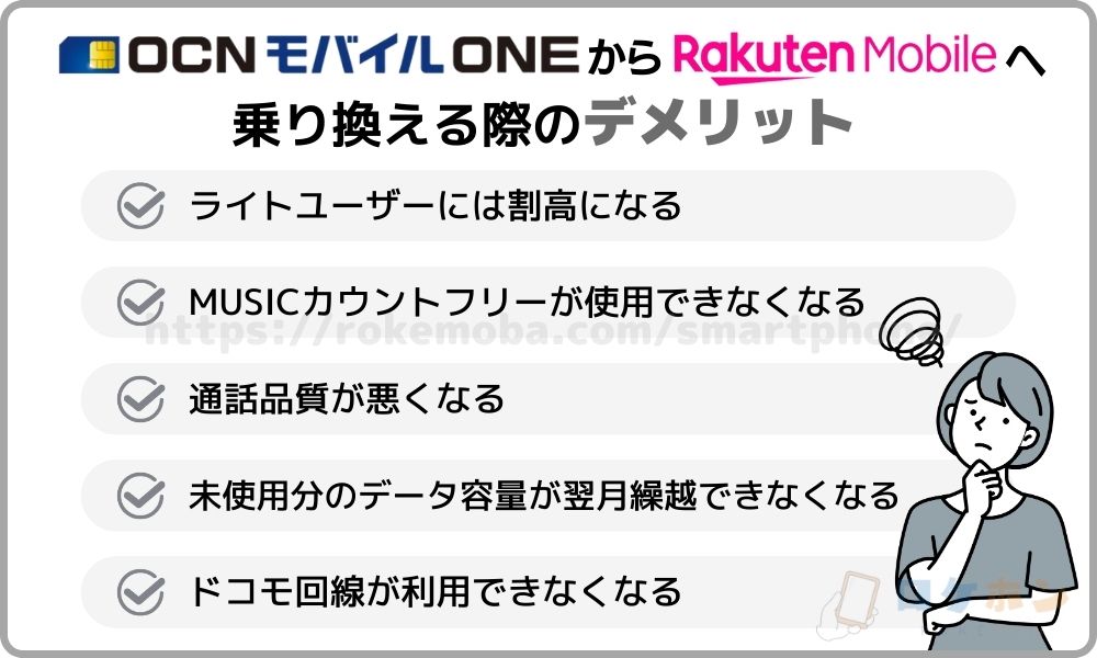 OCNモバイルONEから楽天モバイルへ乗り換える際のデメリット