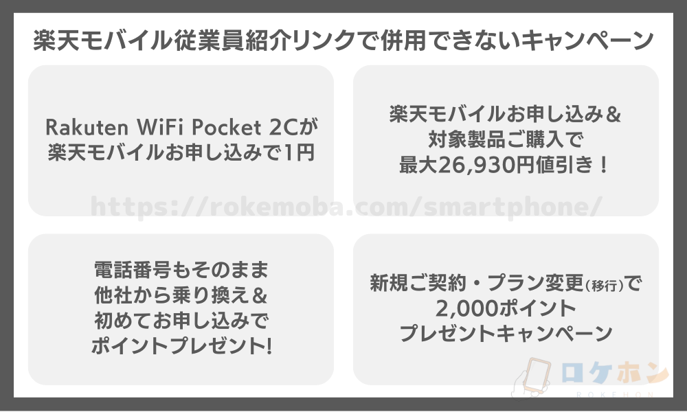 楽天モバイル従業員紹介リンクで併用できないキャンペーン