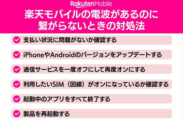 楽天モバイルの電波があるのに繋がらないときの対処法