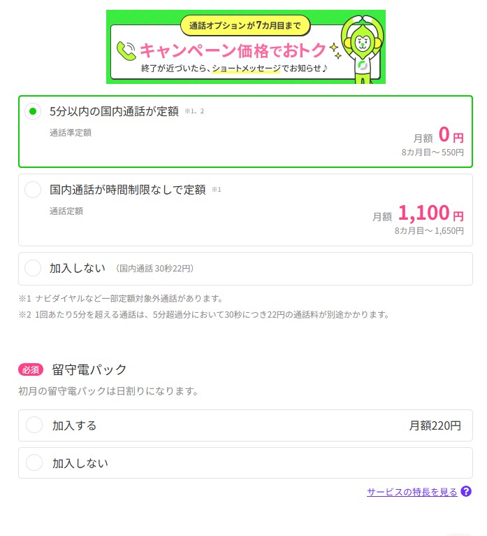 LINEMO 評判 申し込み手順 オプション