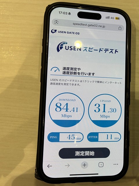 ワイモバイルの速度(石川：屋内)