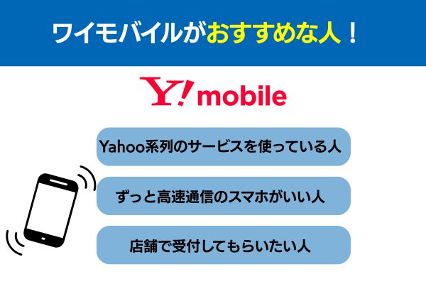 ワイモバイルおすすめな人を紹介　Yahoo系列のサービス使っている人、ずっと高速通信がいい人、店舗で受付してほしい人