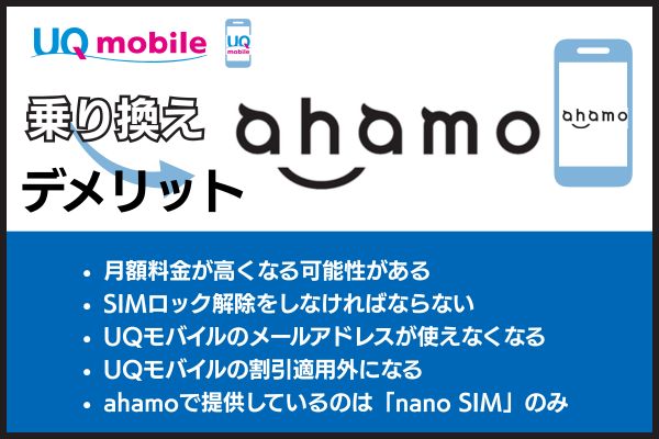 UQモバイルからahamoへ乗り換えるデメリット・注意点