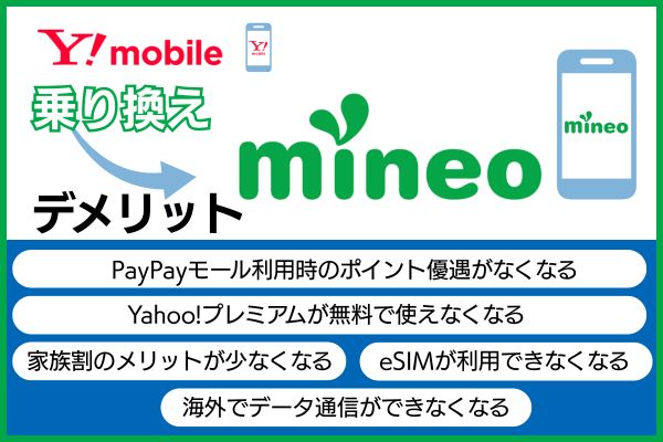 ワイモバイルからmineoに乗り換えるデメリット