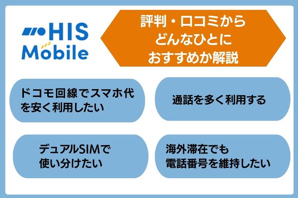 HISモバイル評判・口コミからどんなひとにおすすめか解説