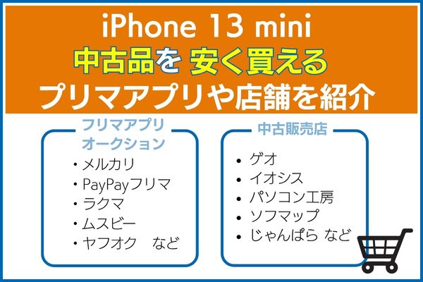 iPhone 13 mini中古品を安く買えるプリマアプリや店舗を紹介　フリマアプリ、オークション、中古販売店