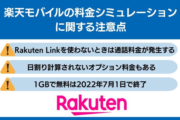 楽天モバイル 料金シュミレーション 注意点