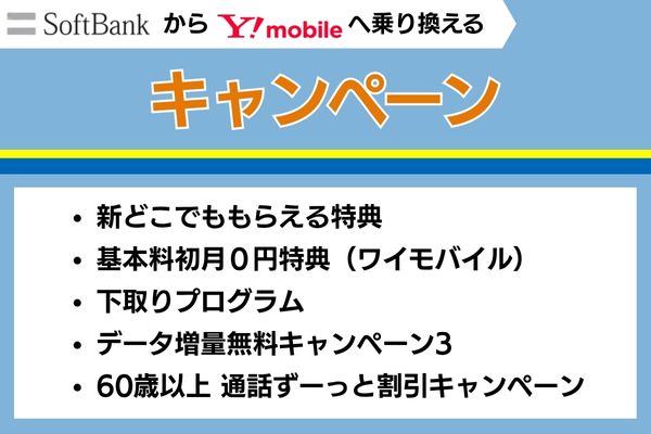 ソフトバンクからワイモバイルへ乗り換えるキャンペーン