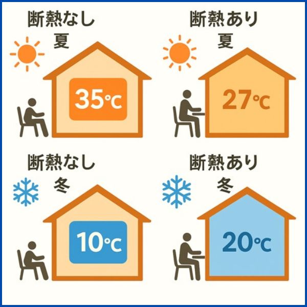 断熱なし住宅と比較したイラスト