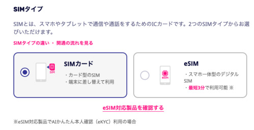 楽天モバイル SIMタイプ
