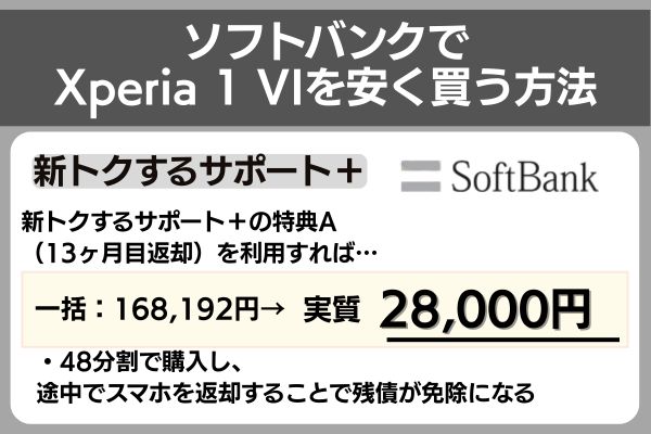 soft bank xperia 1 vi 安く買う方法