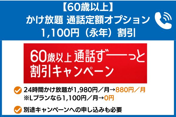 ワイモバイル 60歳以上通話ずーっと割引キャンペーン
