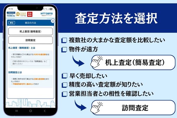 HOME4U 申し込み手順 査定方法選択