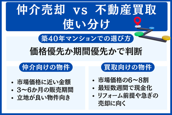 仲介売却 vs 不動産買取｜築40年マンションでの使い分け