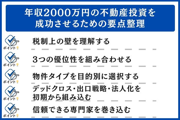 年収2000万円の不動産投資を成功させるための要点整理