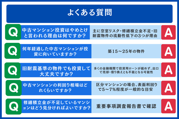 中古マンション 投資のリスク よくある質問