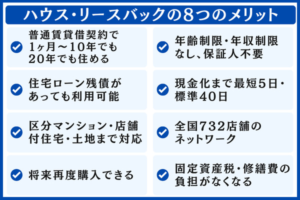 ハウス・リースバックの8つのメリット(特徴と選ばれる理由)