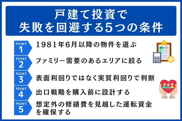 戸建て投資で失敗を回避する5つの条件
