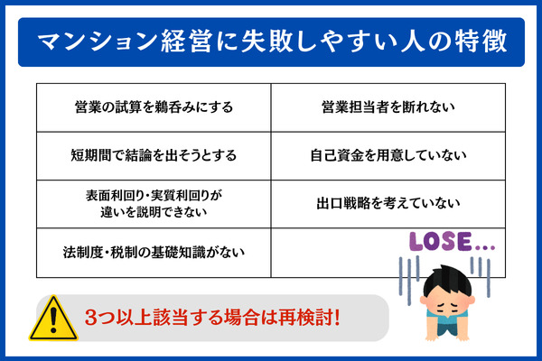 マンション経営に失敗しやすい人の特徴