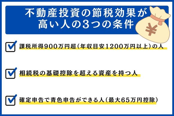 不動産投資の節税効果が高い人の3つの条件