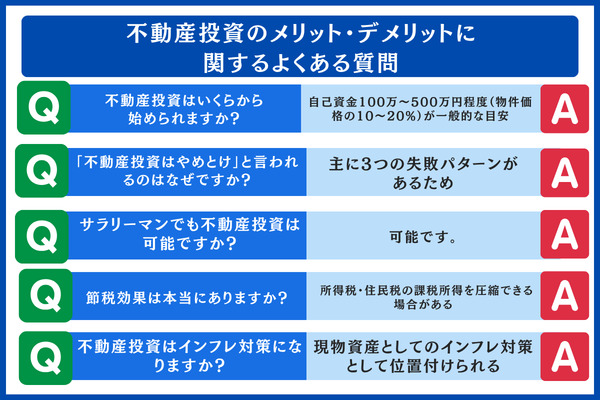 不動産投資のメリット・デメリットに関するよくある質問