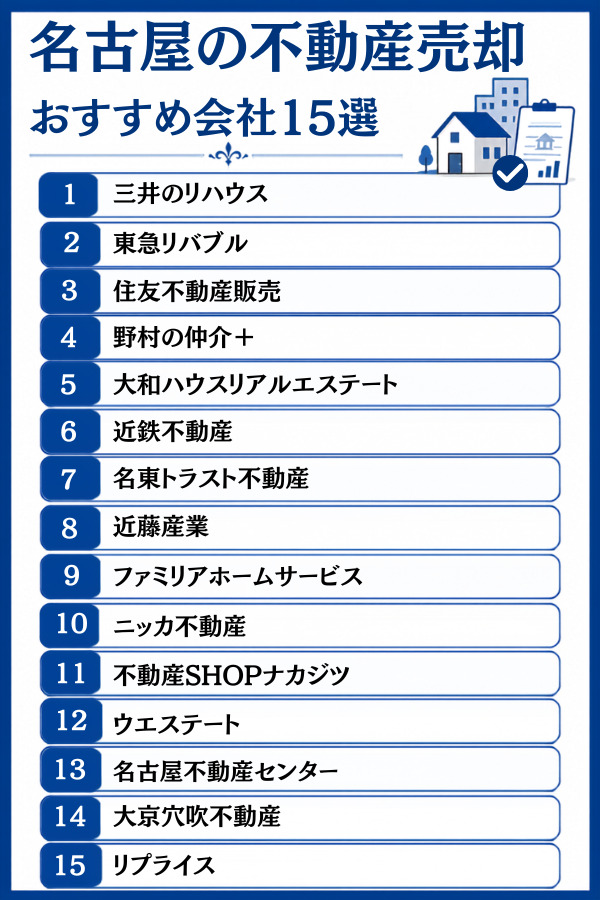 名古屋の不動産売却おすすめ会社15選【大手・買取・地域密着】