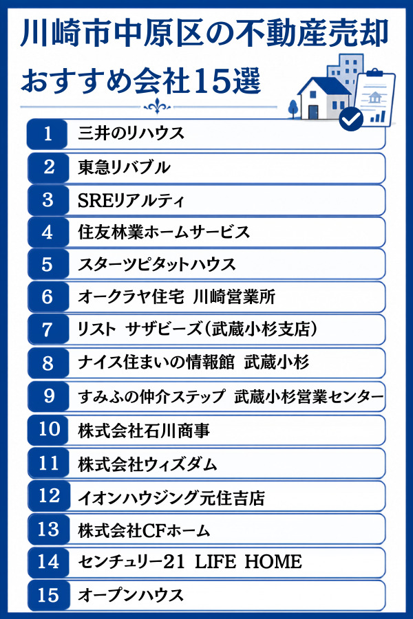 川崎市中原区の不動産売却おすすめ会社15選【大手・地域密着・買取】