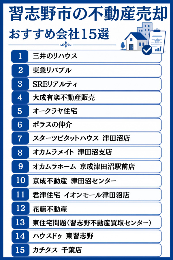 習志野市の不動産売却おすすめ会社15選【大手・地域密着・買取】