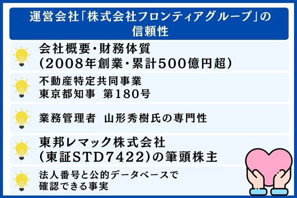運営会社「株式会社フロンティアグループ」の信頼性