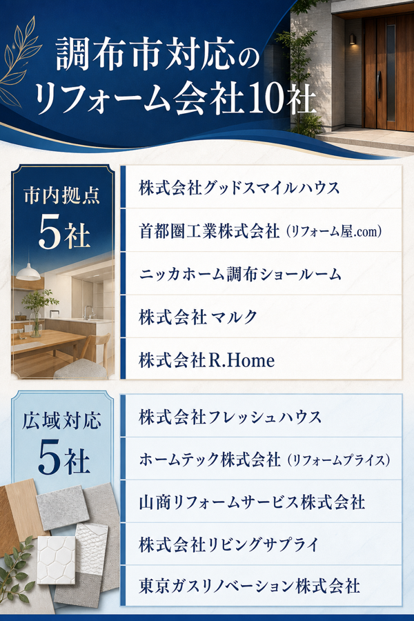 調布市対応のリフォーム会社10社|市内拠点5社と広域対応5社