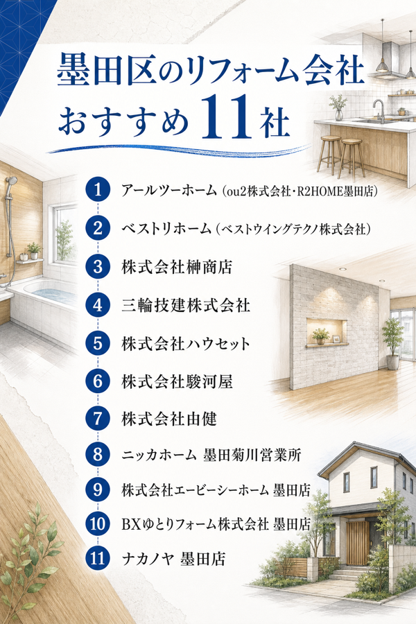 墨田区のリフォーム会社おすすめ11社｜工事の種類と対応建物で比べる