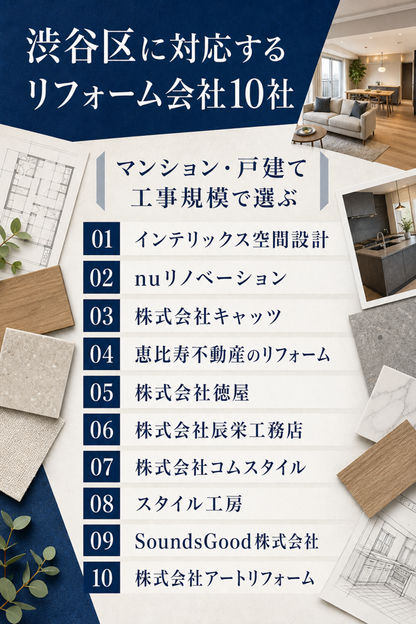 渋谷区に対応するリフォーム会社10社|工事の規模と住まいの種類で候補が変わります