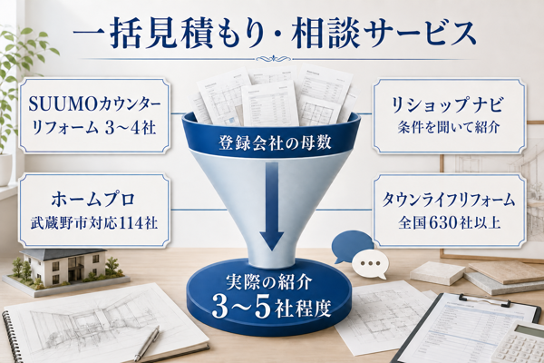 武蔵野市で使える一括見積もり・相談サービスと紹介社数