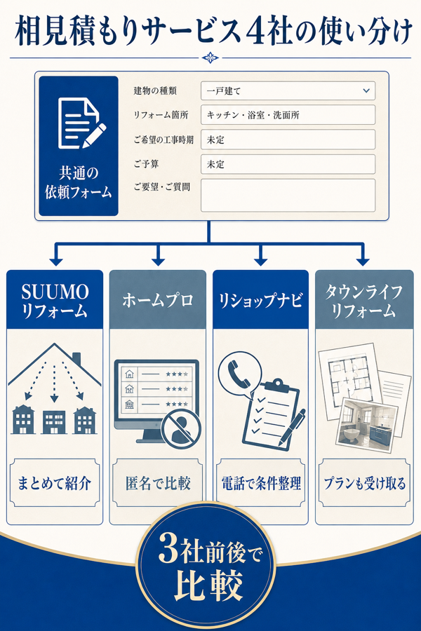 大田区で相見積もりを取る方法｜一括見積もりサービス4社の使い分け