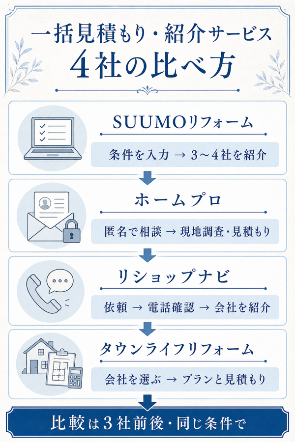 墨田区で使える一括見積もり・紹介サービス4社の比べ方