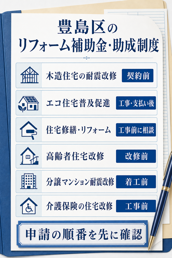 豊島区で受付中のリフォーム補助金・助成制度の一覧