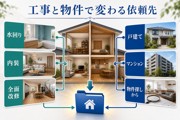 工事の種類と物件の種別で変わる依頼先