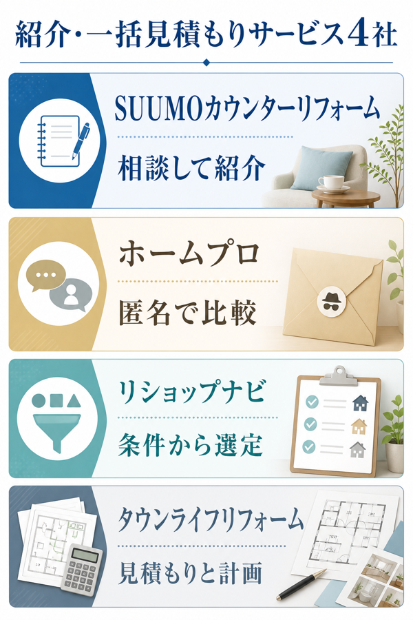 東京で使える紹介・一括見積もりサービス4社の使い分けと利用の流れ