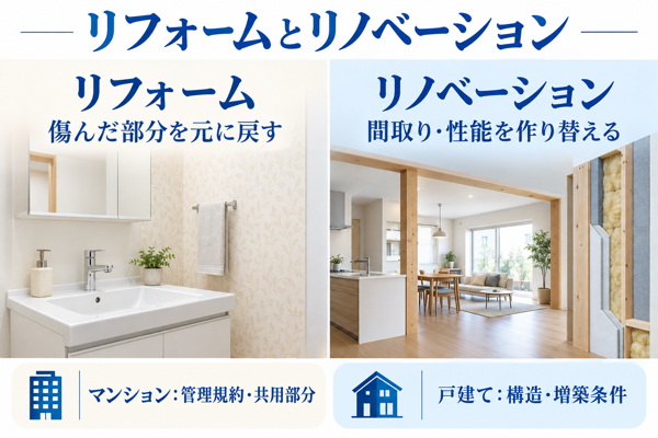 リフォームとリノベーションの違いと住まい別の注意点