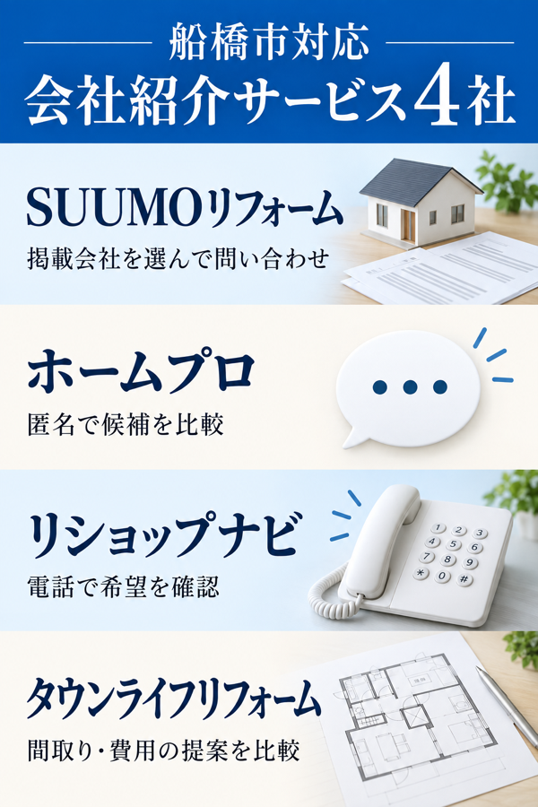 船橋市対応の一括見積もり・会社紹介サービス4社の比較