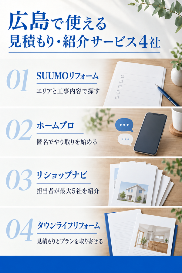 広島で使えるリフォーム一括見積もり・紹介サービス4社