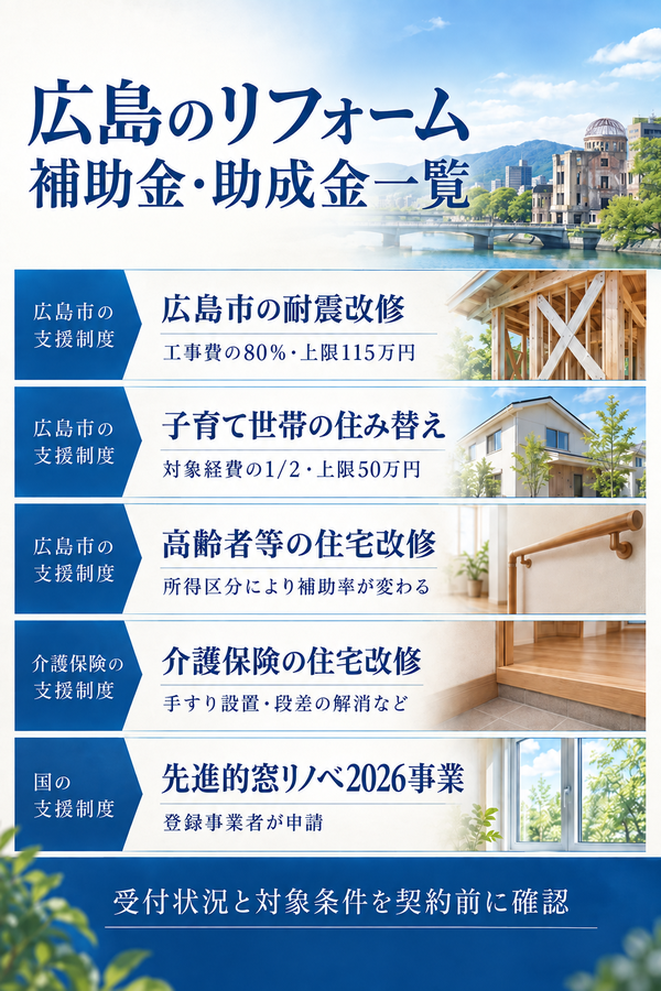 広島県・広島市で使えるリフォーム補助金・助成金の一覧