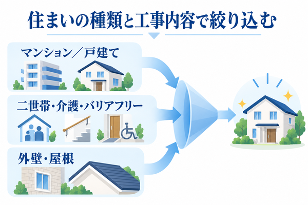 住まいの種類と工事内容による会社の絞り込み