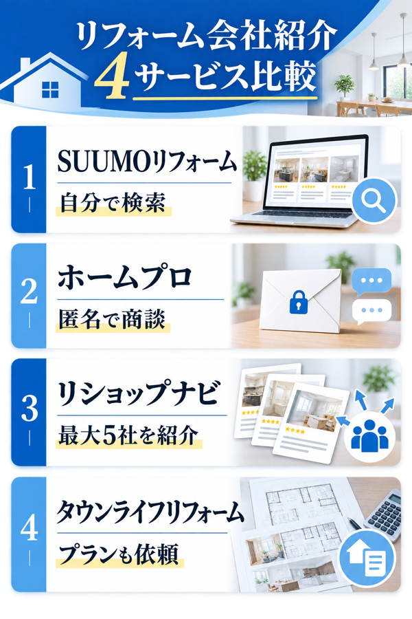 大阪のリフォーム一括見積もり・会社紹介サービス4社の比較