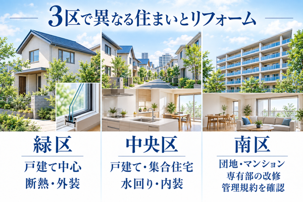 緑区・中央区・南区で変わる住宅事情と向いているリフォーム