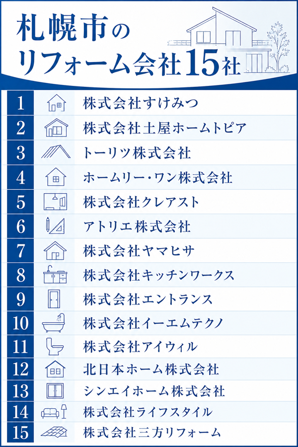 札幌市のリフォーム会社15社|得意な工事と対応エリアの早見表